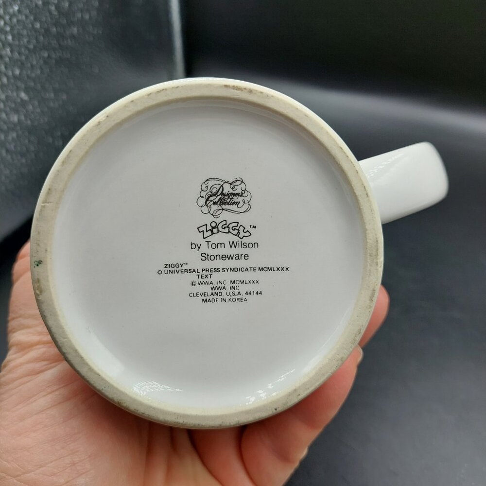 Vintage 1980 Yellow & White Ziggy Relax Coffee Mug 12 Ounce Cup Stoneware EUC - Picture 8 of 9